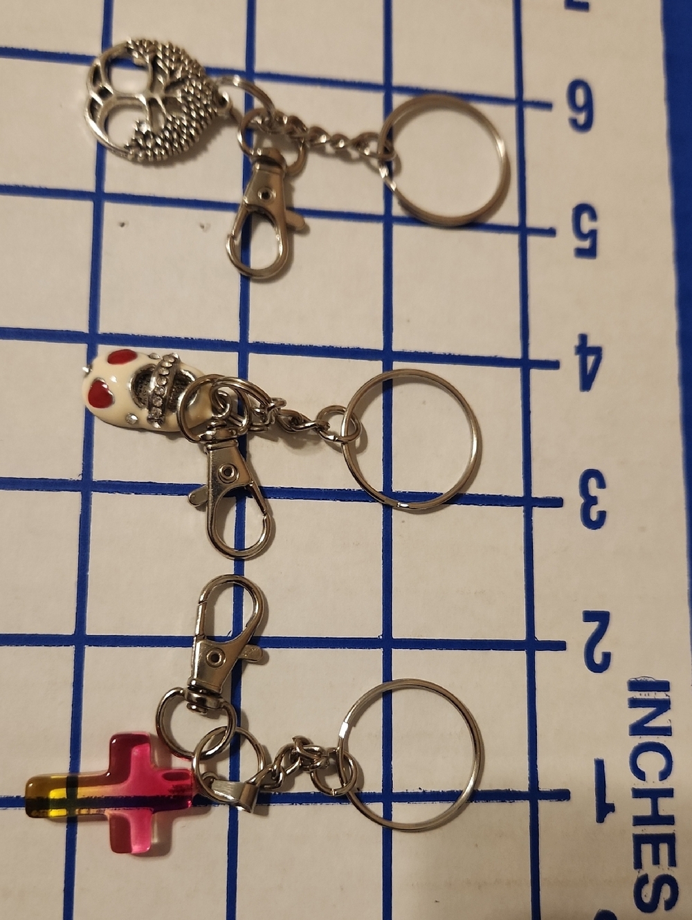 Set of 3 Silver Keychains with Colorful Charms